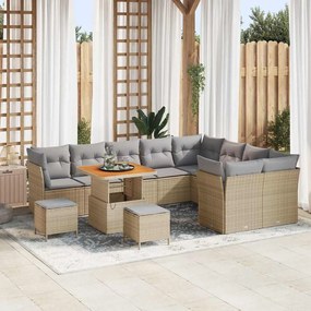 Conjunto de Sofá de Jardim vidaXL de 12 Peças com Almofadas Beges em Rattan Poliéster Acácia