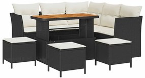 Conjunto de Sofá de Jardim vidaXL de 9 Peças com Almofadas Preto Ratta
