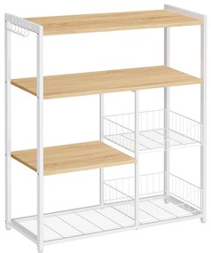 Armário de cozinha com 2 cestos metálicos e ganchos 35 x 80 x 95 cm castanho-branco