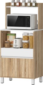 Móvel para micro-ondas 60 (L) x 40 (P) x 131 (A) cm, aparador de cozinha com gaveta, 2 portas com fecho suave, bancada e prateleiras abertas, cor carv