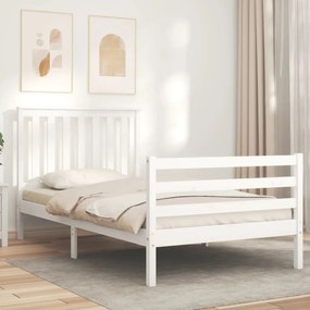 Estrutura de cama com cabeceira 100x200cm madeira maciça branco