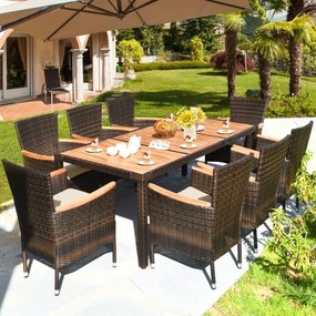 Conjunto de Jardim de 9 peças para 8 pessoas com tampo de mesa em acácia e almofadas amovíveis Castanho