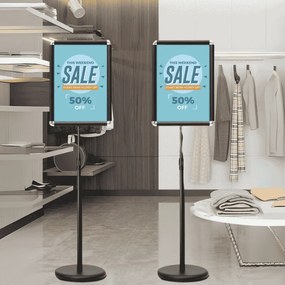 Conjunto de 2 suportes de pé A3 para cartazes de metal, cartazes de quadro, menus, publicidade exterior, altura ajustável, giratório, preto