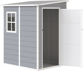 Outsunny Depósito de ferramentas, porta com fechadura, janela para luz natural & ventilação, alumínio, 122 x 149 x 192/177 cm Cinza | Aosom Portugal