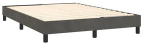 Cama box spring c/ colchão/LED 140x190cm veludo cinzento-escuro