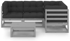 5 pcs conjunto lounge de jardim c/ almofadões pinho maciço