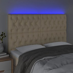 Cabeceira cama c/ luzes LED tecido 144x7x118/128 cm cor creme