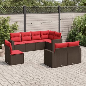 vidaXL 8 pcs conjunto sofás de jardim c/ almofadões vime PE castanho