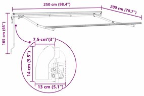 Toldo Retrátil Creme e Branco 250x200 cm 250 x 200 cm 2,5 x 2 m