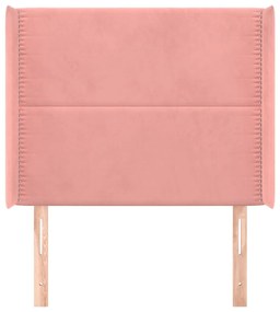 Cabeceira de cama c/ abas veludo 93x16x118/128 cm rosa