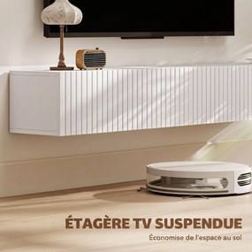 Móvel de TV suspenso de 140 cm, móvel para televisor de 72 polegadas, 2 portas rebatíveis, 140 x 25 x 22 cm, branco