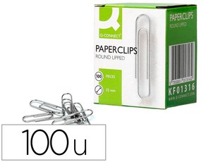 Clips Niquelados Q-Connect Labiado - N. 2 - 32 mm Caixa de 100 Unidades