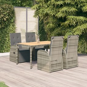 vidaXL 5 pcs conjunto de jantar p/ jardim c/ almofadões vime PE cinza