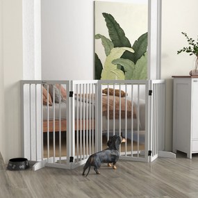 Barreira de segurança 206 x 35,5 x 76 cm modular e dobrável para animais de estimação com pé de apoio, madeira maciça, branca