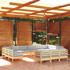 13 pcs conjunto lounge de jardim c/ almofadões cinza pinho