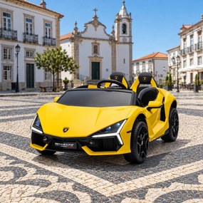 Carro elétrico para Crianças 2 Lugares Lamborghini Revuelto XL STRONG 24V, Rodas AR bombeado, Assento Couro ecológico Amarelo