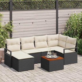 vidaXL Conjunto de Sofá de Jardim 7 pcs Preto e Creme vime PE