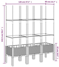 Vaso/floreira jardim c/treliça 120x40x142,5cm PP cinzento-claro