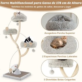 Arranhador para gatos com estrutura metálica de apoio Poste de arranhar para gatos em sisal Tábua de arranhar em sisal 59 x 59 x 178 cm Cinzento