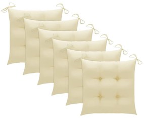 Cadeiras de jardim c/ almofadões branco nata 6 pcs teca maciça