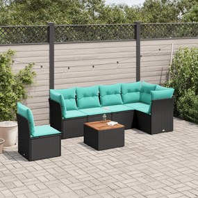 vidaXL 7 pcs conjunto de sofás p/ jardim c/ almofadões vime PE preto