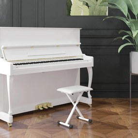 Banco de piano dobrável, banco de piano com altura ajustável, assento estofado em PU, 39 x 29 x 37-47 cm, branco