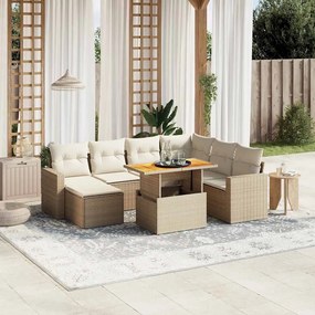 8 pcs conjunto de sofás p/ jardim com almofadões vime PE bege