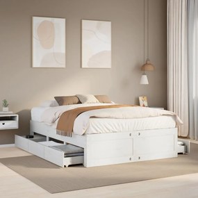 vidaXL Cama sem colchão com gavetas 160x200 cm pinho maciço branco