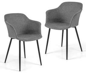 Conjunto de 2 cadeiras de jantar estofadas com encosto ergonômico e braços largos 60 x 53 x 82,5 cm Cinza Escuro
