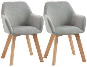 HOMCOM Cadeiras de Jantar Modernas Estofadas em Veludo Cinza c/ Encosto Médio Pés Madeira Borracha 54x57x80cm | Aosom Portugal