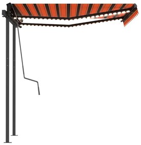 Toldo retrátil manual com LED 3x2,5 m laranja e castanho