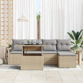 Conjunto de Sofás de Jardim vidaXL com Almofadas Bege Rattan Poliéster