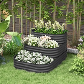Floreira de jardim com fundo aberto 158 x 109 x 82 cm, 3 níveis, para ervas aromáticas, legumes, frutas e flores, cinzenta