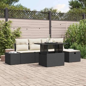 vidaXL Conjunto de Sofá de Jardim com 6 Peças e Almofadas, Preto, em Rattan Sintético.