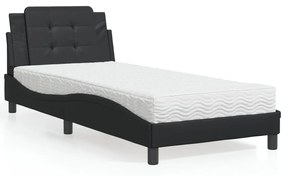 Cama com colchão 90x200 cm couro artificial preto