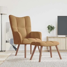 vidaXL Cadeira de descanso com banco veludo castanho