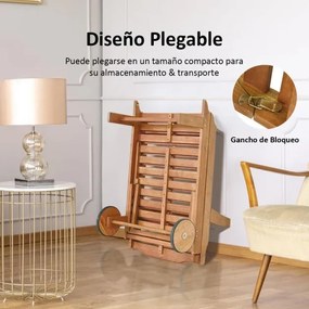 Espreguiçadeira dobrável para jardim em madeira ergonómica com encosto ajustável em 6 posições, almofada removível, rodas, carga 160 kg