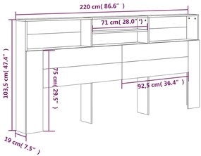 Armário de cabeceira 220x19x103,5 cm sonoma cinzento