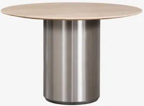 Mesa De Jantar Redonda Ø120 Cm Luceida Travertine & Aço Inoxidável Escovado - Sklum