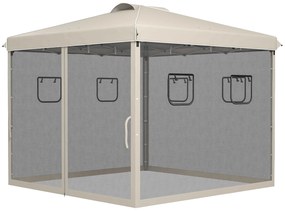 Outsunny Tenda Dobrável 3x3 m Tenda de Jardim com Parede Lateral de Malha 6 Janelas Altura Ajustável para Campismo Festas Bege | Aosom Portugal