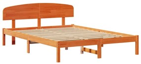 Estrado de Cama com Cabeceira Castanho Encerado 140x200 cm Madeira Sól