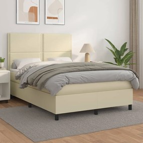 vidaXL Cama com molas/colchão 140x190 cm couro artificial cor creme