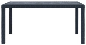 Mesa jardim 150x90x72 cm plástico antracite com aspeto de vime