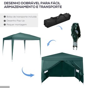 Outsunny Tenda de Jardim com Paredes Laterais Amovíveis Janelas Porta com Zíper e Bolsa de Transporte 295x295x195-258 cm Verde