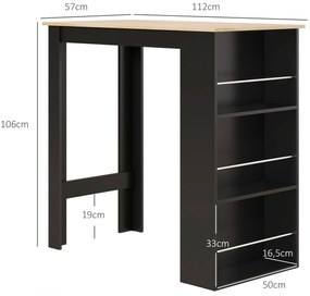 Mesa de Bar com 3 Prateleiras (BANCO NÃO INCLUÍDO) com Suporte Estilo Moderno para Cozinha Sala de Jantar 112x57x106 cm Preto e Madeira