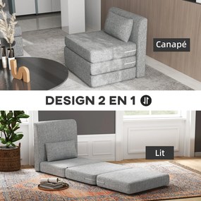 Sofá chão dobrável 3 em 1 com almofada 80L x 75P x 74A cm, convertível, colchão dobrável para hóspedes, sala de estar, escritório, cinzento