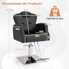 Cadeira de cabeleireiro hidráulica 99-114 cm com apoio de cabeça giratório de 360° com regulação da altura Carga 150 kg Preto