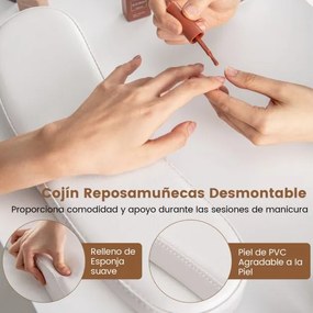 Mesa de manicure com gavetas Apoio para os pulsos Pernas metálicas para salão de beleza 108 x 45 x 76 cm Branca