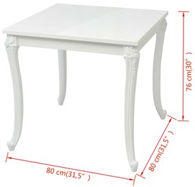 Mesa de jantar, 80x80x76 cm, branco brilhante