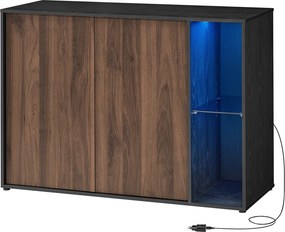 Aparador com iluminação Led e tecnologia Toolless 39 x 100 x 71 cm cor nogueira natural e preto